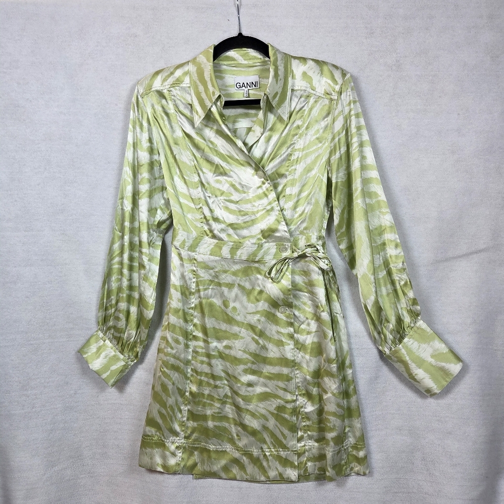 Ganni 880 Silk Green Margarita Dress Size 34